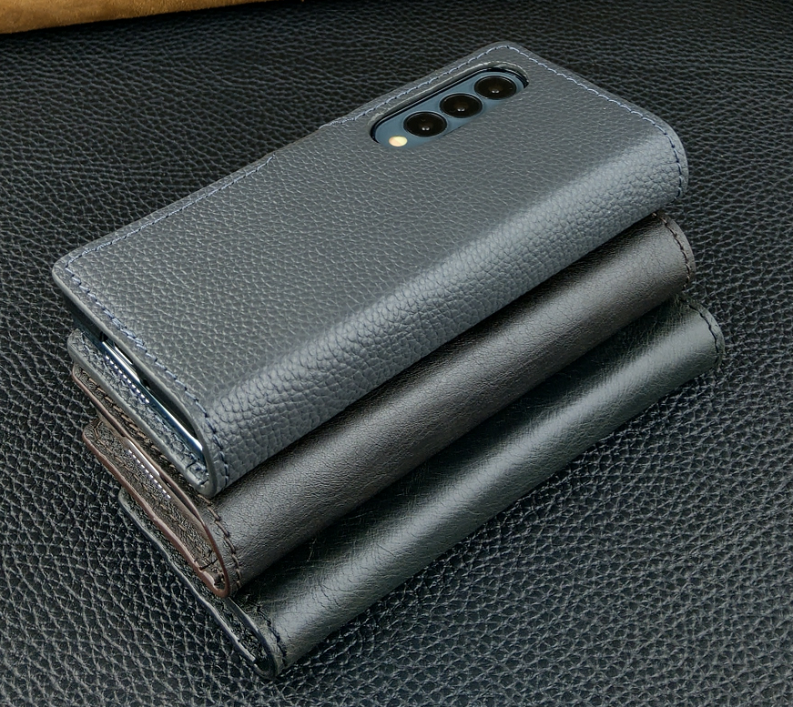 Bao da cho điện thoại Galaxy Z Fold4 có quai cài da bò thật