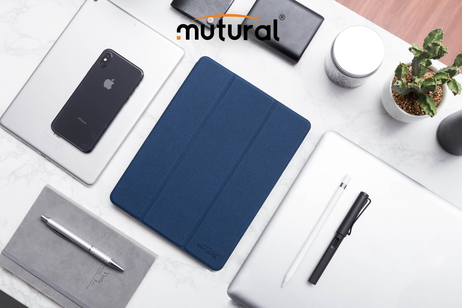 Bao Da Ipad Air 10.5 2019 ( New) Hiệu Mutural Có Khe Để Bút Cảm Ứng_xanh_hàng nhập khẩu