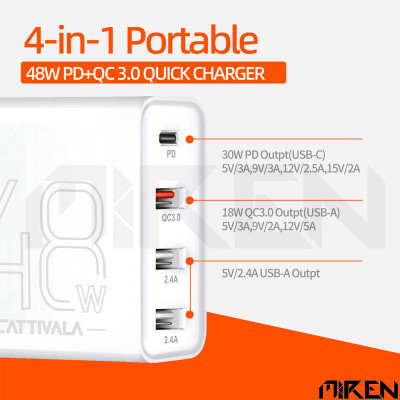 Cốc – Adapter Sạc Nhanh 4 Cổng Cattivala 48W – Đa Năng – Tương Thích Đa Thiết Bị. Hàng Chính Hãng