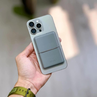 Ví da đựng thẻ nam châm hút từ tính WI WU Mag Wallet MW-001 tích hợp giá đỡ điện thoại gập gọn gắn sau điện thoại ị Phone - Hàng chính hãng