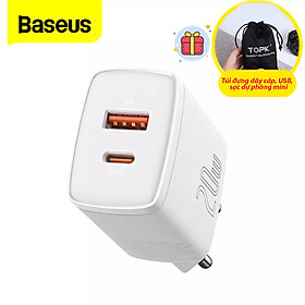 (Tặng túi đựng TOPK) Củ sạc nhanh Baseus mini 20W, hai cổng sạc USB và Type-C sạc nhanh cho iPhone, Samsung, Xiaomi, Huawei,...-Hàng chính hãng