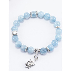 Vòng Tay Phong Thủy Nữ Đá Aquamarine Phối Charm Rùa Bạc 952 (8mm) Mệnh Thủy, Mộc - Ngọc Quý Gemstones