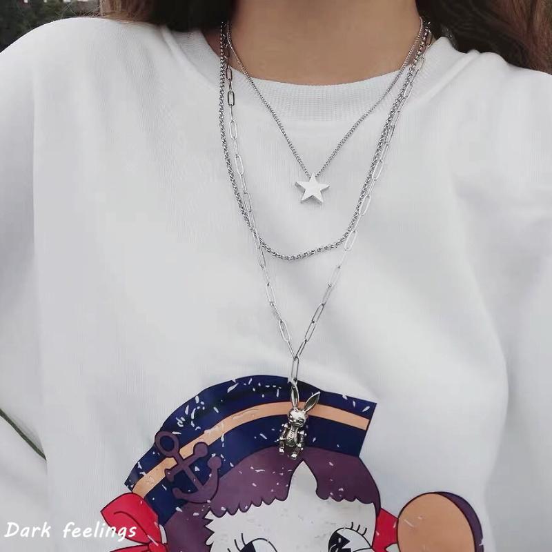 Vòng cổ titan thép 3 lớp ngôi sao và đầu thỏ cực chất