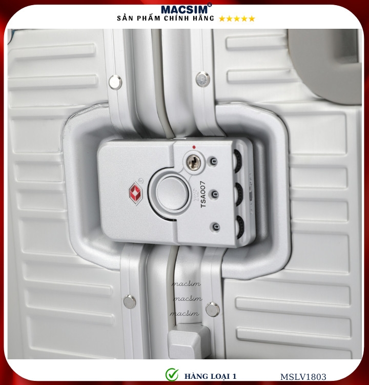 Vali hợp kim nhôm cao cấp Macsim MSLV1803 cỡ 20 inches, 24inches màu bạc hàng loại 1