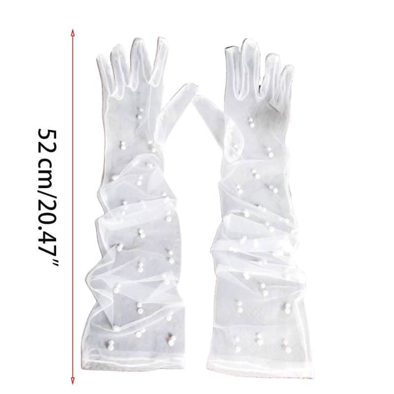 Găng tay trong suốt đính ngọc trai cho Cô dâu và Dạ hội, đi tiệc, sự kiện, lễ hội, chụp ảnh MS: 43645