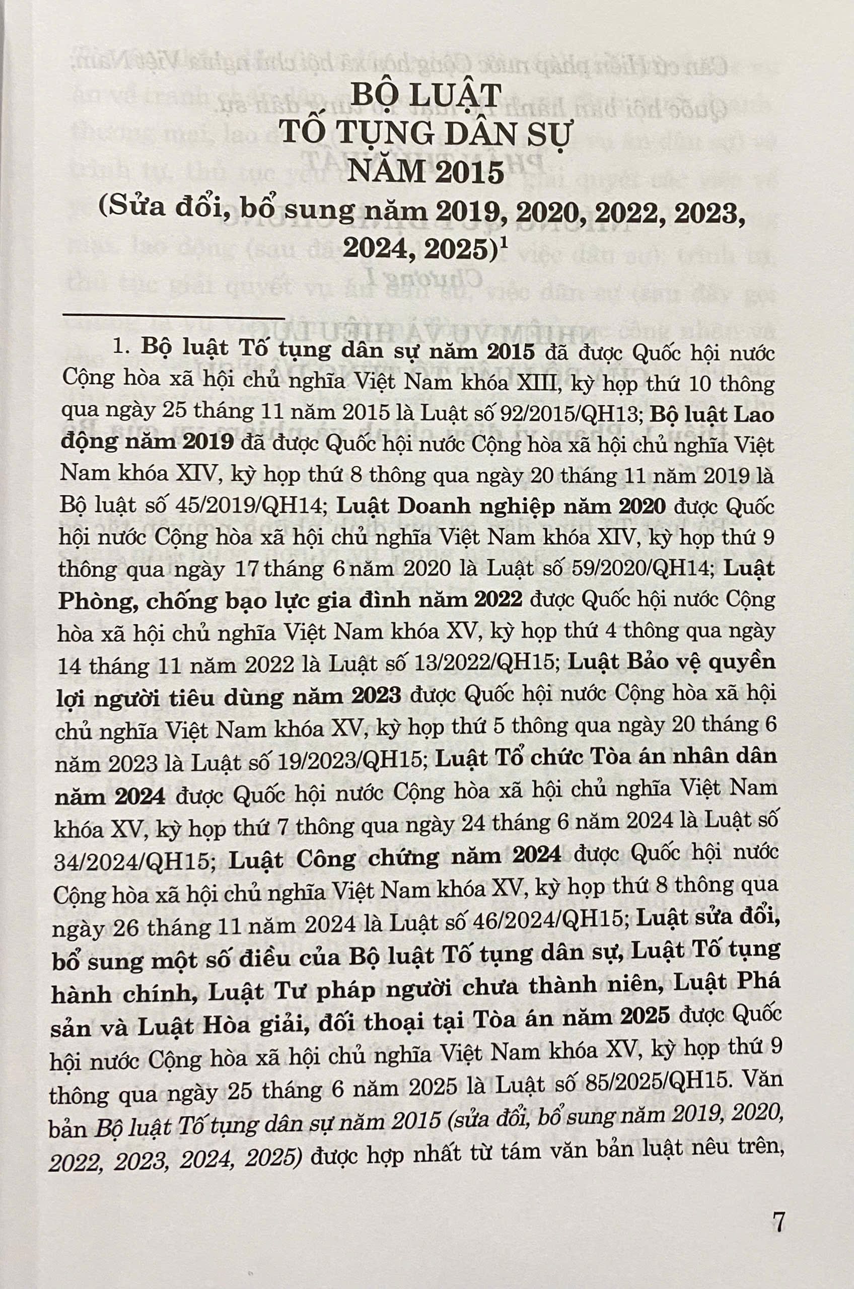 Bộ Luật Tố Tụng Dân Sự Năm 2015 ( Sửa Đổi, Bổ Sung Năm 2019, 2020, 2022, 2023, 2024, 2025 )