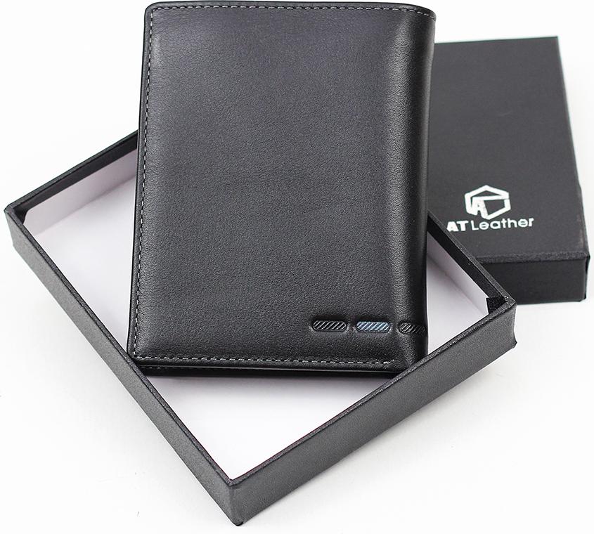 Ví đứng da bò nam cao cấp AT Leather 062 (12 x 9.5 cm) - Đen