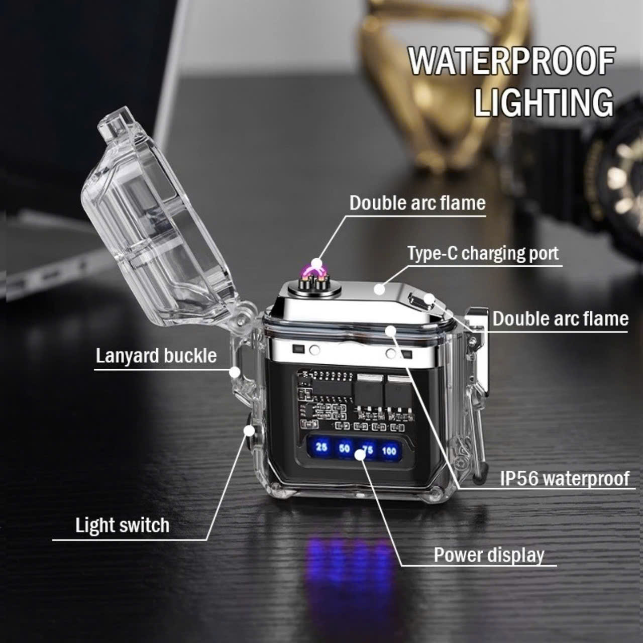 hộp quẹt 4in1 Plasma CORISU đa năng chống nước có pin sạc USB tạo nhiệt plasma