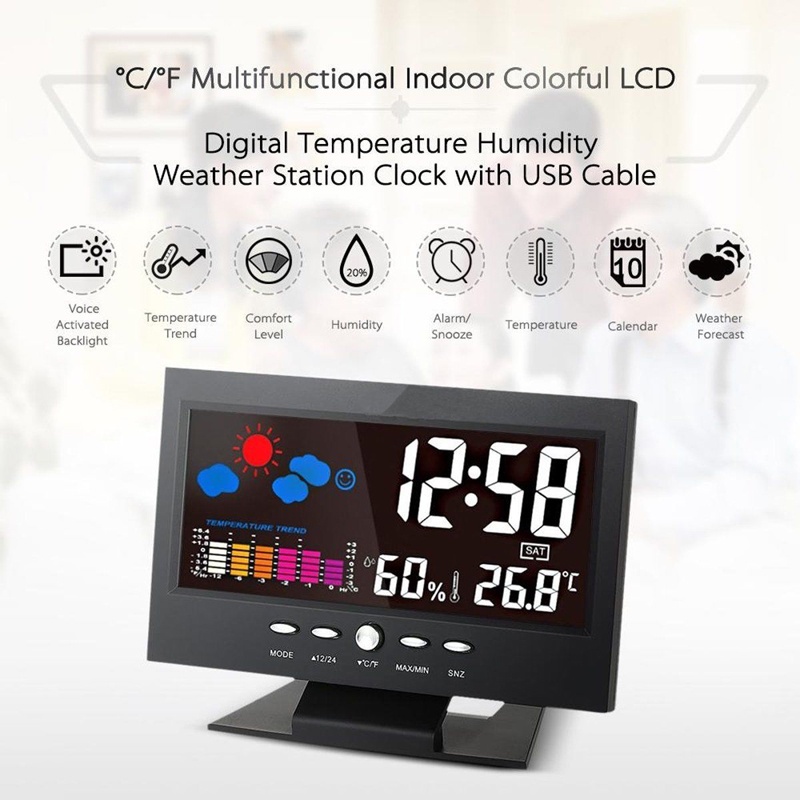 Đồng hồ báo thức, báo nhiệt độ, độ ẩm, màn hình led đa năng để bàn nhiều siêu đẹp