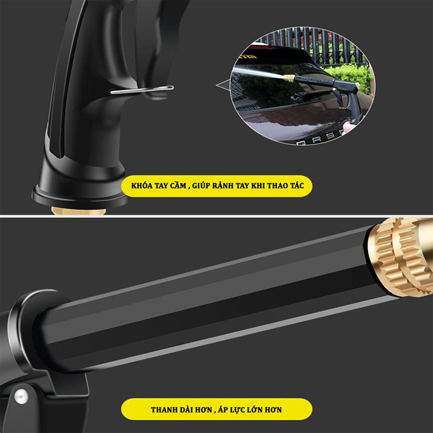 Bộ dây và vòi xịt rửa xe tưới cây tăng áp thông minh 810-2576-1 (dây xám-cút nối xanh)