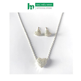 Combo Dây chuyền Hoa tai-Trái tim đính đá- chính hãng BẠC HIỂU MINH BCB003