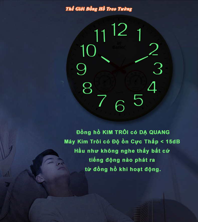 Đồng Hồ EASTAR Mặt Tròn có DẠ QUANG và Đồng hồ CƠ Đo NHIỆT ĐỘ & ĐỘ ẨM - Máy KIM TRÔI - Tặng Pin Maxell