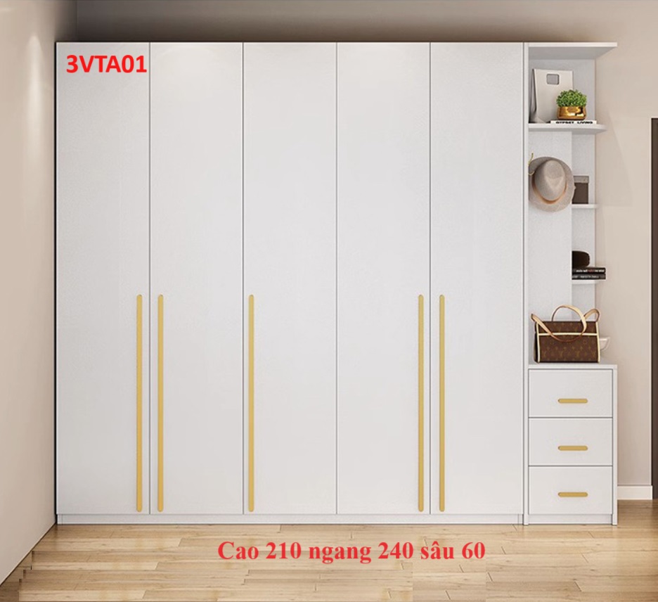 Tủ quần áo thiết kệ hiện đại - Tủ quần áo gỗ MDF 3VTA01A - Nội thất lắp ráp Viễn Đông ADV