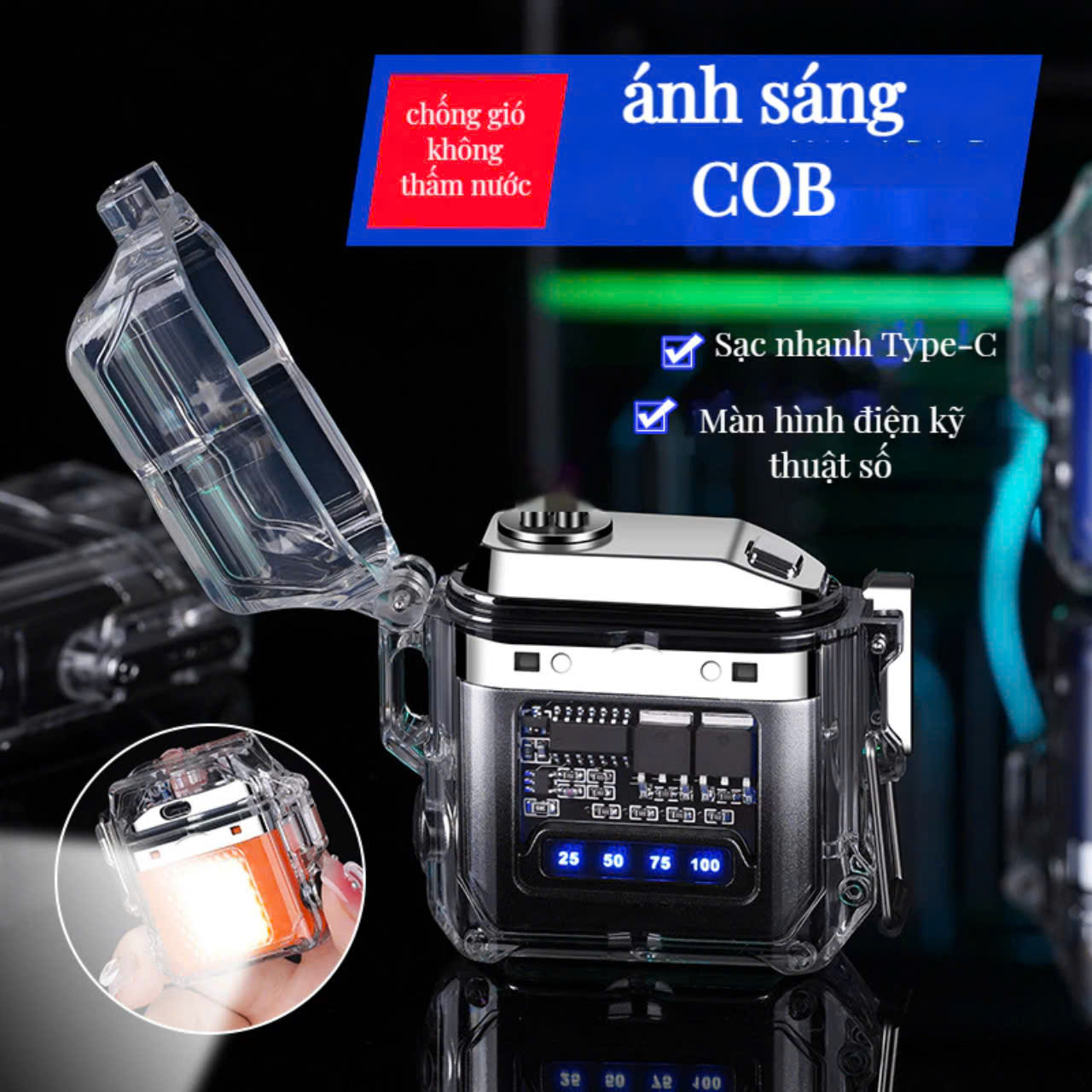 hộp quẹt 4in1 Plasma CORISU đa năng chống nước có pin sạc USB tạo nhiệt plasma