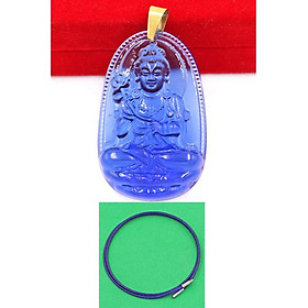 Vòng cổ dây dù Đại Thế Chí Bồ Tát thủy tinh xanh dương 3.6cm - phật bản mệnh tuổi Ngọ - Móc inox