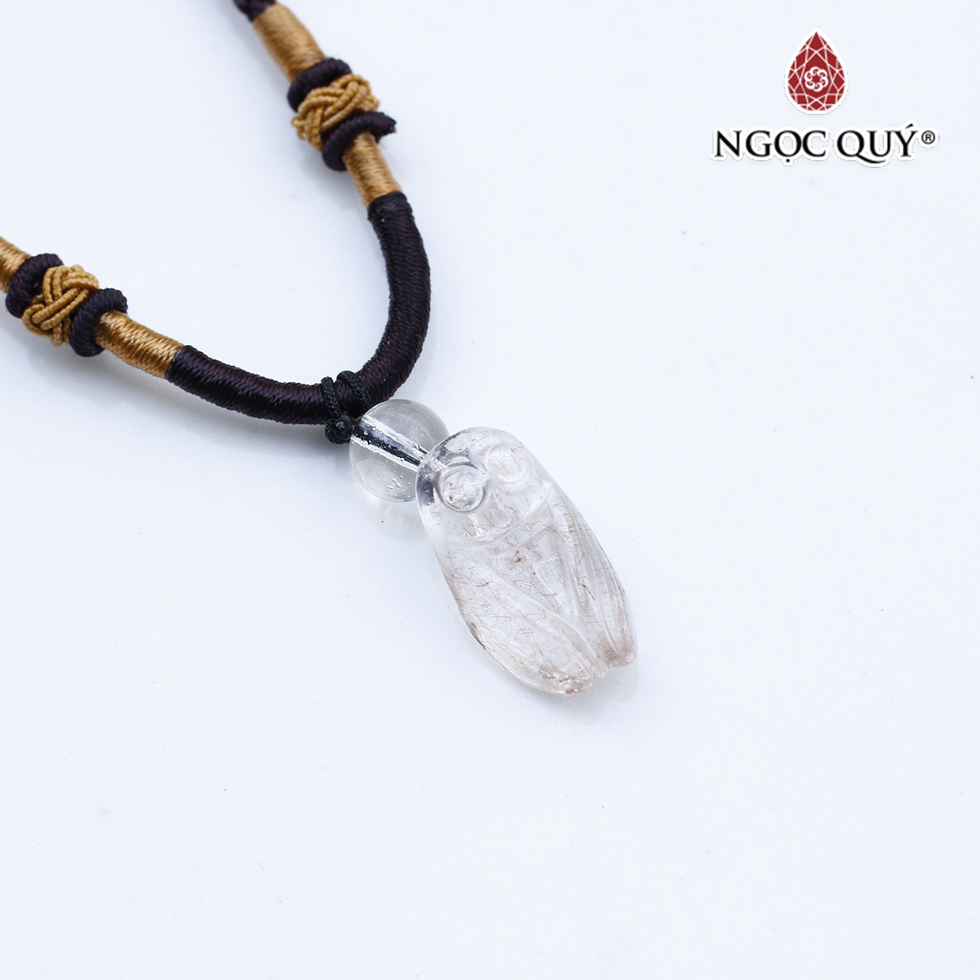 Mặt dây chuyền con ve ngọc thiền thạch anh tóc đỏ cam mệnh hỏa, thổ - Ngọc Quý Gemstones