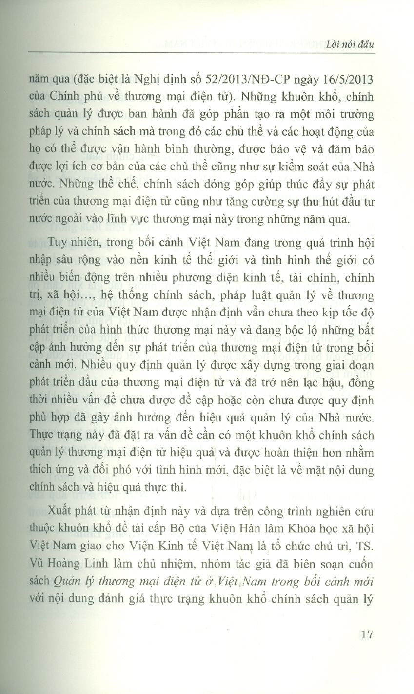 Quản Lý Thương Mại Điện Tử Ở Việt Nam Trong Bối Cảnh Mới (Sách chuyên khảo) - Viện Hàn lâm Khoa học Xã hội Việt Nam - Viện Kinh tế Việt Nam TS. Vũ Hoàng Linh chủ biên