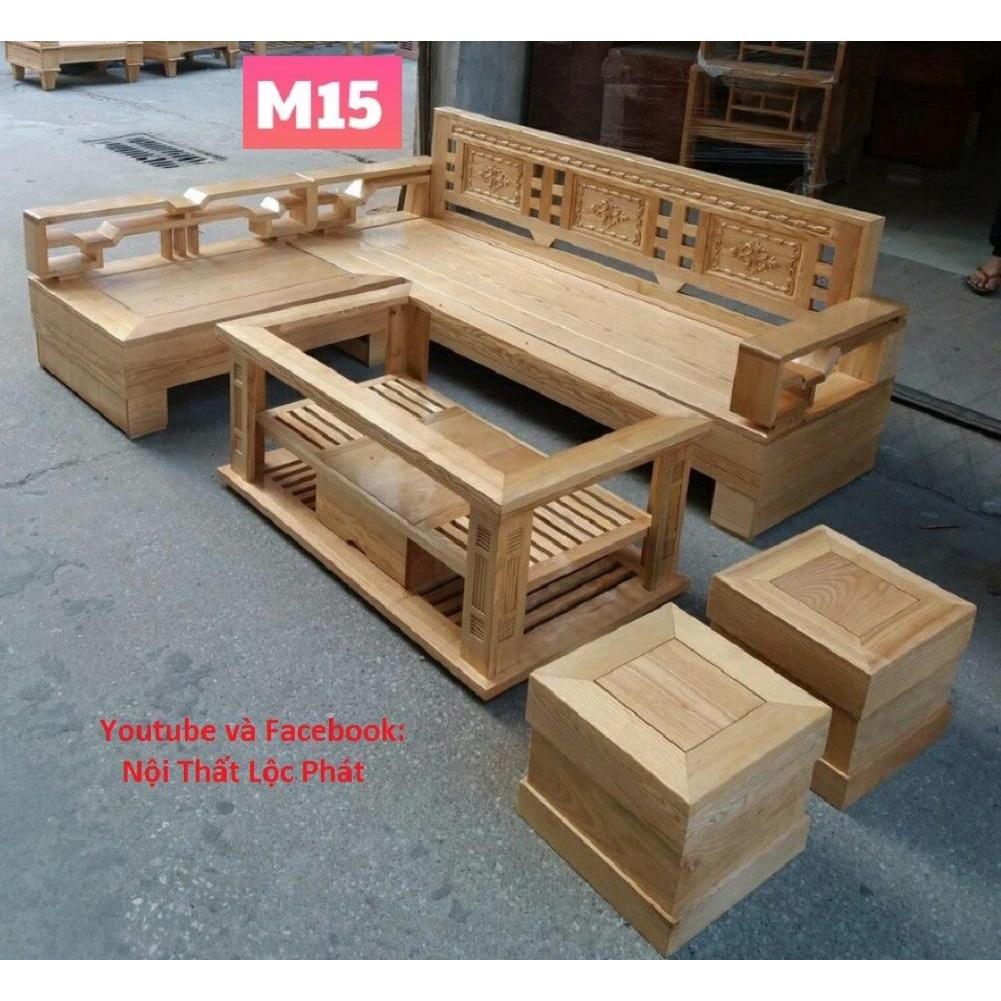 Bàn ghế Phòng Khách bộ góc gỗ Sồi Nga mẫu 110