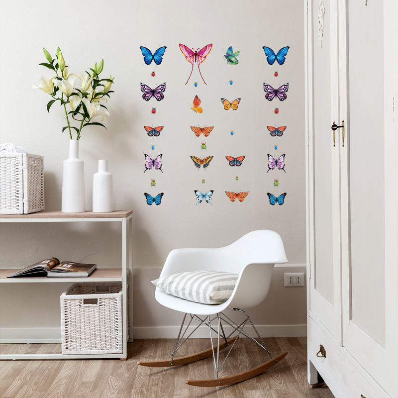 Sticker Decal Đàn Bướm Nhiều màu sắc trang trí Tường, Tủ Quần Áo, Tủ Lạnh, Laptop