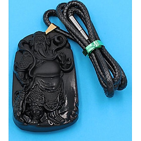 Dây chuyền mặt tượng Quan Công QC14 - thạch anh đen ( 6.2cm x 4cm )