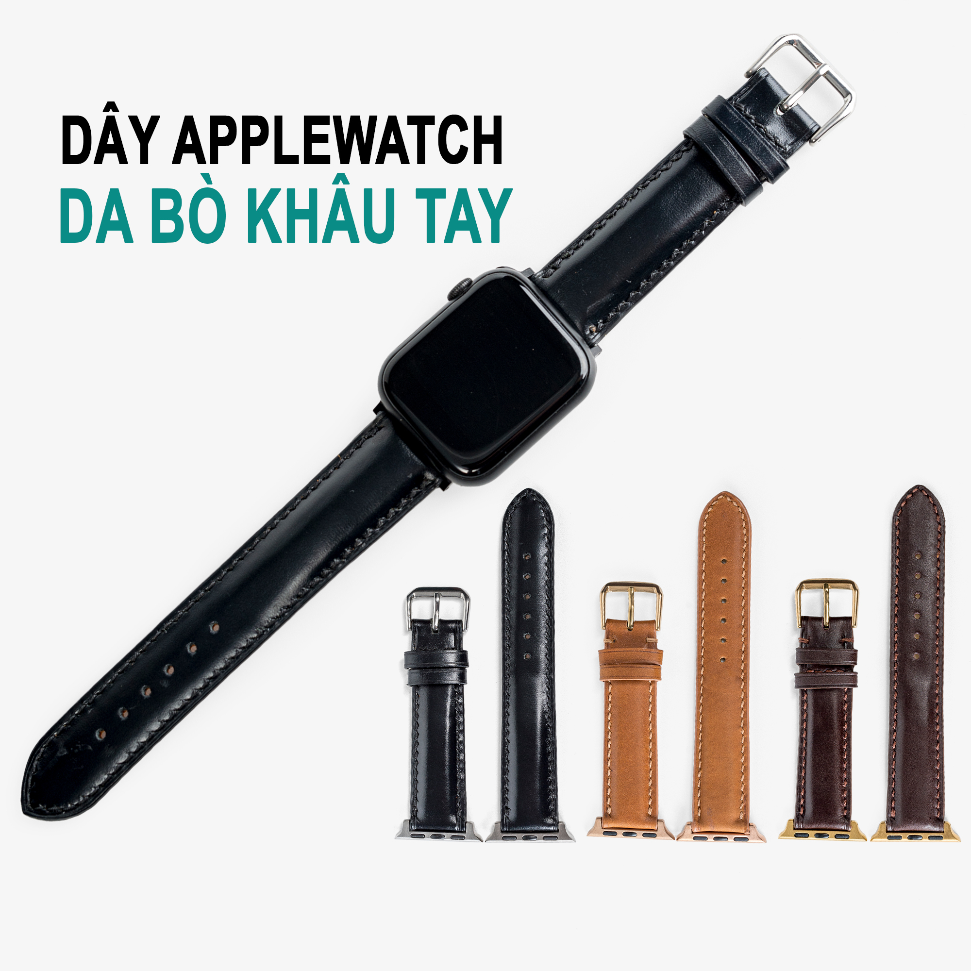 Dây đồng hồ dành cho AW Da bò thật khâu tay thủ công cao cấp D106