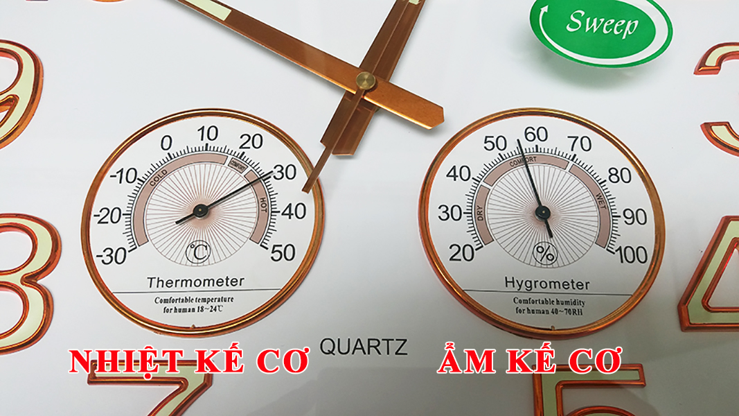 Đồng Hồ EASTAR Mặt Tròn có DẠ QUANG và Đồng hồ CƠ Đo NHIỆT ĐỘ & ĐỘ ẨM - Máy KIM TRÔI - Tặng Pin Maxell
