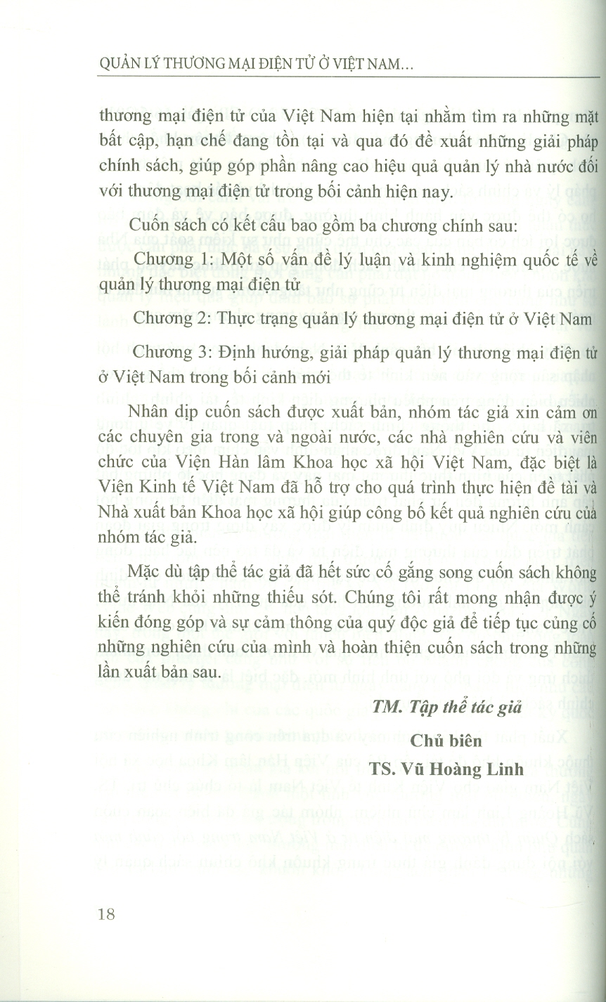 Quản Lý Thương Mại Điện Tử Ở Việt Nam Trong Bối Cảnh Mới (Sách chuyên khảo) - Viện Hàn lâm Khoa học Xã hội Việt Nam - Viện Kinh tế Việt Nam TS. Vũ Hoàng Linh chủ biên