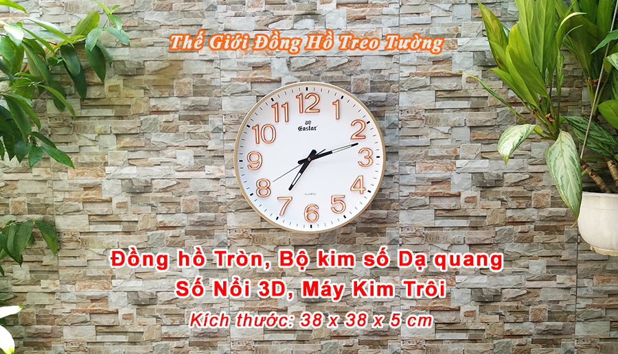 Đồng Hồ KIM TRÔI DẠ QUANG EASTAR Cao Cấp Mặt Tròn Lớn 38 cm – Số nổi 3D - Decor Trang Trí Nhà - Tặng Pin Maxell