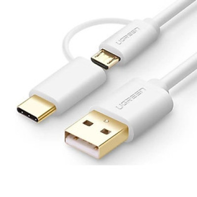 Ugreen 30380 1.5M màu trắng Cáp USB-A sang Micro USB + USB-C cao cấp US142 Hàng chính Hãng