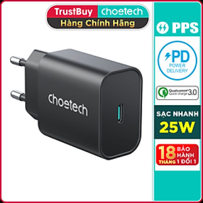 Adapter Củ Sạc Nhanh Type C 25W PPS PD3.0 CHOETECH PD6003 Sạc Nhanh iPhone, iPad Samsung, Vivo, Xiaomi, Oppo - Hàng Chính Hãng