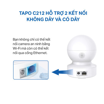 Camera Wifi TP-Link Tapo C212 Độ Phân Giải 2K QHD Quay/Quét 360 Độ Hỗ Trợ Cổng LAN - Hàng Chính Hãng