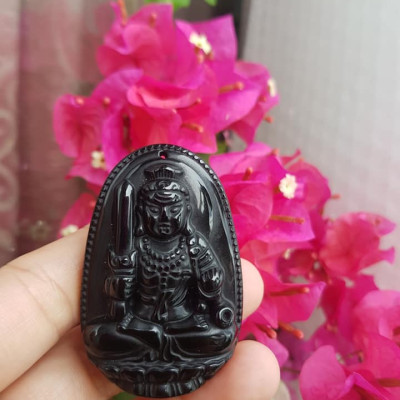 Mặt Dây Chuyền Bất Động Minh Vương Độ Mệnh Nam Tuổi DẬU Chất liệu đá mã não đen Hợp Nam mệnh Thủy, mệnh Mộc Size nam C53mm x N39mm x S11mm ạ