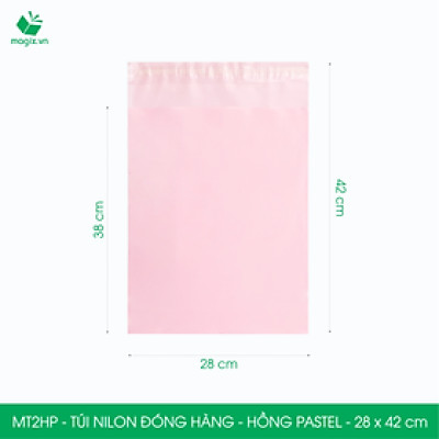 MT2HP - 28x42 cm - Túi nilon gói hàng - 300 túi niêm phong đóng hàng màu hồng pastel