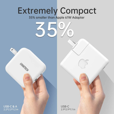 Adapter Củ Sạc Nhanh GaN 65W 1 Cổng USB, 1 Cổng Type C CHOETECH PD8002 Kèm Cáp Type C 65W Sạc Cho Macbook, Laptop, Smartphone - Hàng Chính Hãng