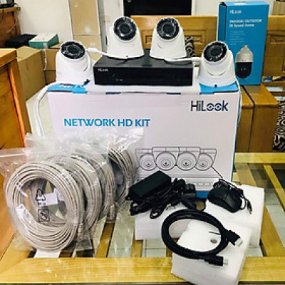 Bộ Camera IP HILOOK IK-4042BH-MH/P Độ Phân Giải 2MP FullHD, Gồm 1 Đầu Ghi Hình Hỗ Trợ 4 Cổng POE, 4 Camera, 4 Bộ Dây Tín Hiệu, 1 Dây HDMI - Hàng Chính Hãng
