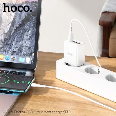 Củ sạc nhanh 4 cổng USB, cốc sạc điện thoại sạc nhanh QC3.0 28.5W C102A - Hàng chính hãng