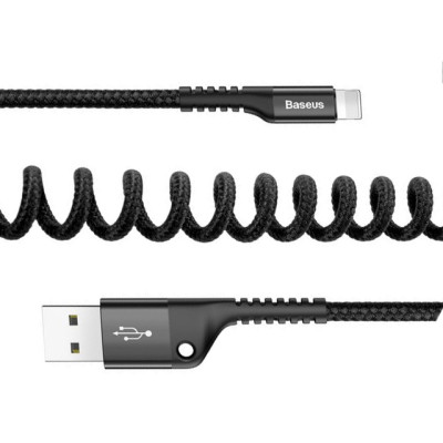 Cáp sạc nhanh 2A Baseus Fish Eye Spring dây dù dạng xoắn tiện lợi dài 1M cho iPhone/iPad ( 2 màu ) - Hàng chính hãng