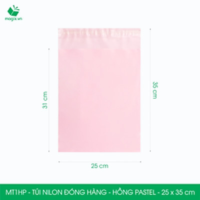 MT1HP - 25x35 cm - Túi nilon gói hàng - 300 túi niêm phong đóng hàng màu hồng pastel