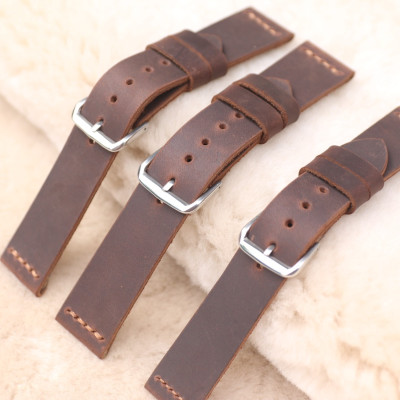 Dây đồng hồ da bò sáp nâu đỏ sậm kèm khóa handmade
