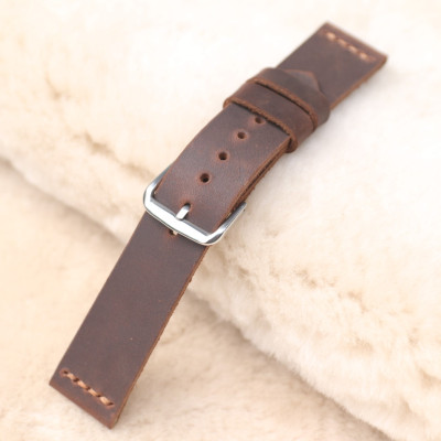Dây đồng hồ da bò sáp nâu đỏ sậm kèm khóa handmade