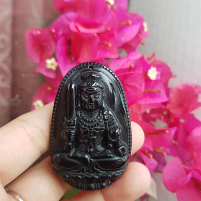 Mặt Dây Chuyền Bất Động Minh Vương Độ Mệnh Nam Tuổi DẬU Chất liệu đá mã não đen Hợp Nam mệnh Thủy, mệnh Mộc Size nam C53mm x N39mm x S11mm ạ
