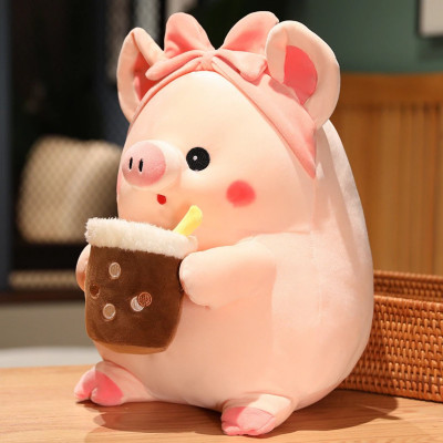 Thú Bông Heo Hồng Uống Trà Sữa Đáng Yêu Value Toys 25cm Cho Bé