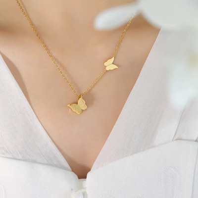 Dây chuyền nữ bằng thép không gỉ hình cặp bướm thời trang phong cách retro