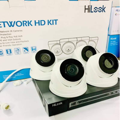 Bộ Camera IP HILOOK IK-4042BH-MH/P Độ Phân Giải 2MP FullHD, Gồm 1 Đầu Ghi Hình Hỗ Trợ 4 Cổng POE, 4 Camera, 4 Bộ Dây Tín Hiệu, 1 Dây HDMI - Hàng Chính Hãng