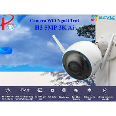 Camera Wifi Ngoài Trời EZVIZ H3 5M 3K Siêu Nét Tích Hợp AI Nhận Diện Vẫy Tay Chào - Có Màu Ban Đêm - Đàm Thoại 2 Chiều - Hàng chính hãng