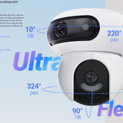 Camera 2 Mắt Ezviz H90 Dual Lens 2K+ (4MP+4MP), Hồng Ngoại 30m, Đàm Thoại 2 Chiều, Đèn Còi Báo Động - Hàng chính hãng
