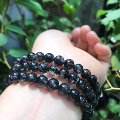 Vòng tay phong thủy Thạch Anh Tóc Đen Tự Nhiên VIP Vòng size 6,8mm đẹp quấn 3 vòng tay kiểu bóng tay đẹp xinh Hợp Nữ mệnh thủy mệnh mộc ạ