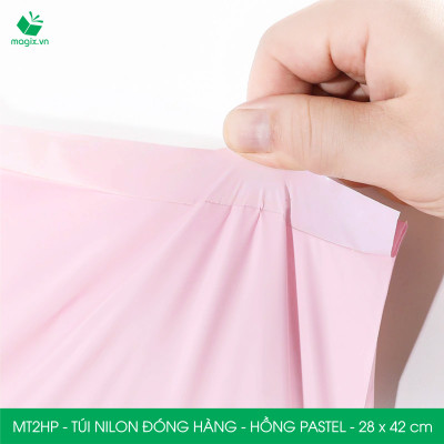 MT2HP - 28x42 cm - Túi nilon gói hàng - 100 túi niêm phong đóng hàng màu hồng pastel