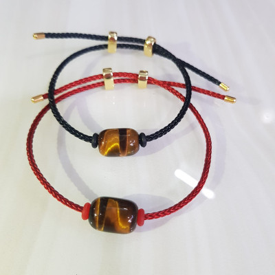 Vòng tay phong thủy charm hạt lu thống đá mắt hổ tự nhiên vàng nâu bóng đẹp Phối với dây đeo tay màu đen hoặc đỏ bất kỳ ạ Vòng tay may mắn hợp nữ mệnh thổ mệnh kim mệnh thủy ạ