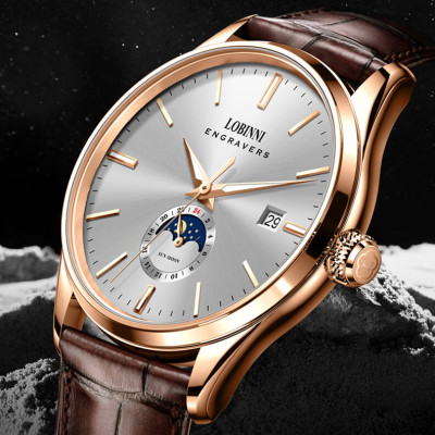 Đồng hồ nam chính hãng LOBINNI L19001-1 full box,hàng mới 100% ,kính sapphire chống nước,chống xước,dây da xịn ,kiểu dáng đơn giản ,mặt trắng đẹp